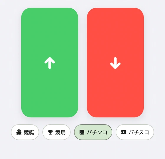 ギャンカレの登録画面。緑の上矢印と赤の下矢印、その下にタグの選択ボタン