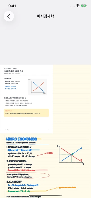Pocket의 연속 페이지와 확대 화면